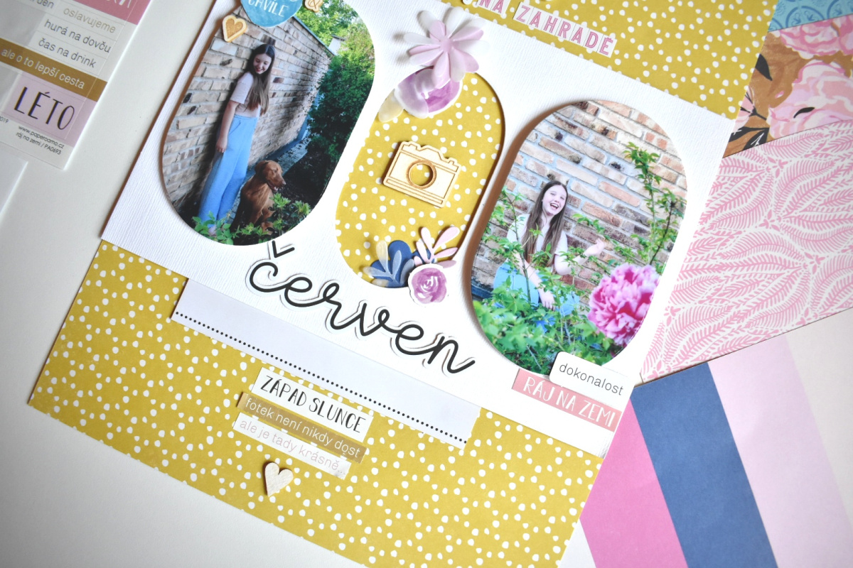Scrapbooková stránka s oválnými fotografiemi krok za krokem