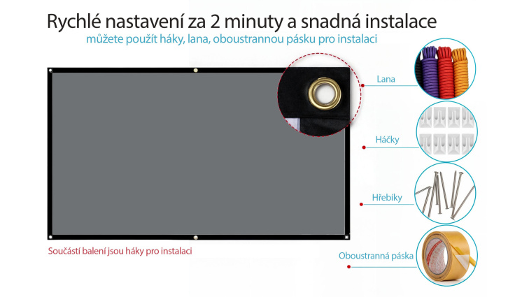 Šedé přenosné projekční plátno s vysokým jasem – 100 palců