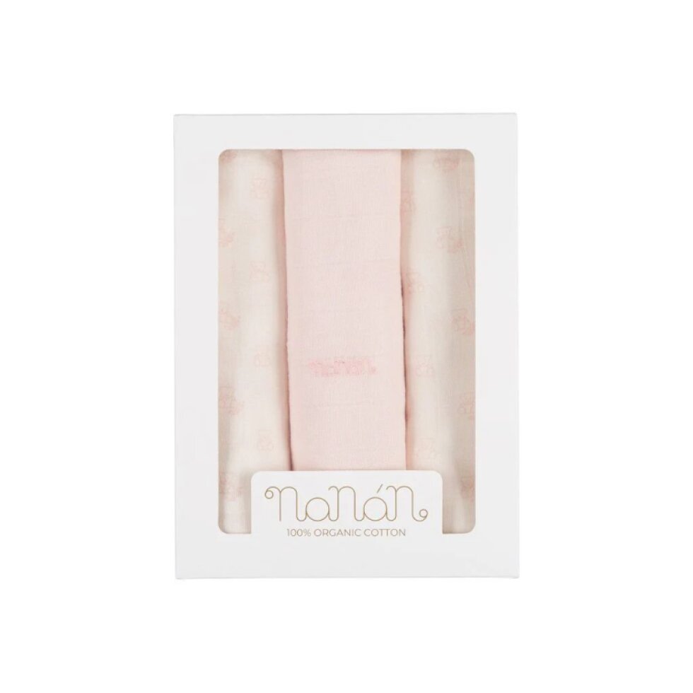 Nanán Set 3ks mušelínové plienky 80×80 cm ružové medvedíky | 100% organická bavlna, prémiová kvalita
