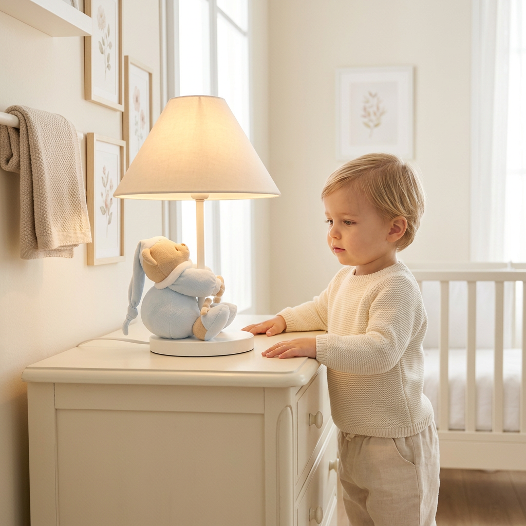 Nanán nočná lampa s medvedíkom pre bábätká a deti Puccio modrá