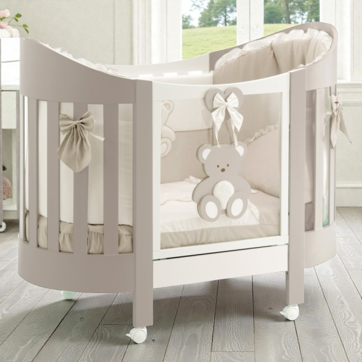 Italbaby oválna postieľka s matracom a komplet výbavou - Peluche hnedá