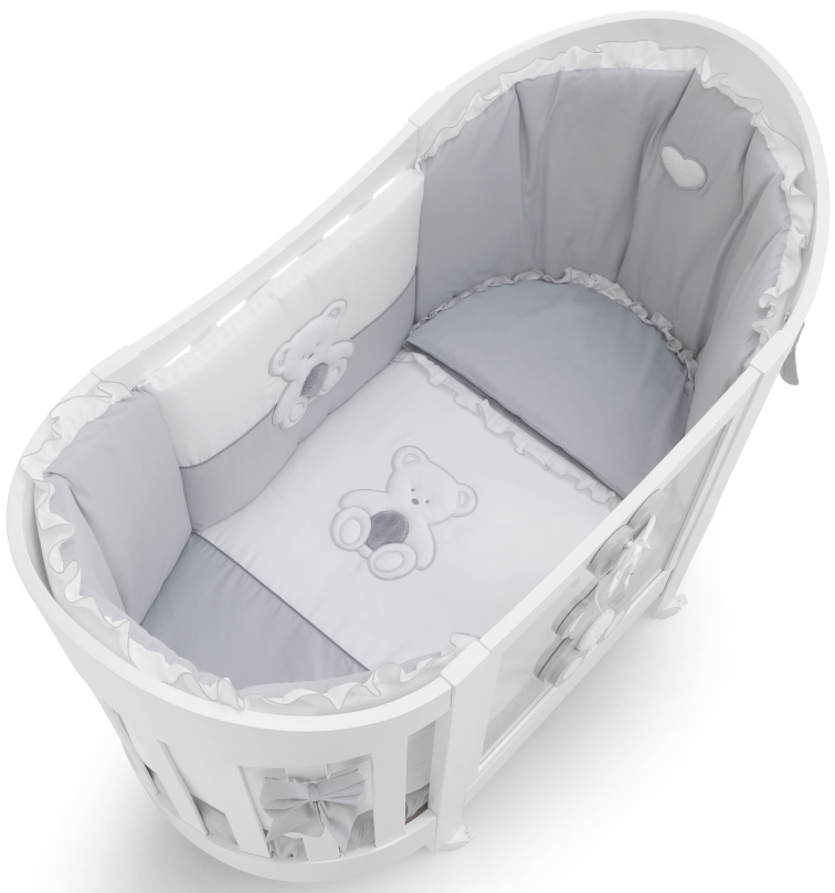 Italbaby oválna postieľka s matracom a komplet výbavou Peluche šedá