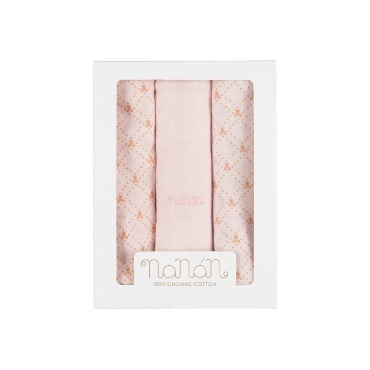Nanán Set 3 ks mušelínové plienky 80x80 cm – ružové | 100 % organická bavlna, prémiová kvalita