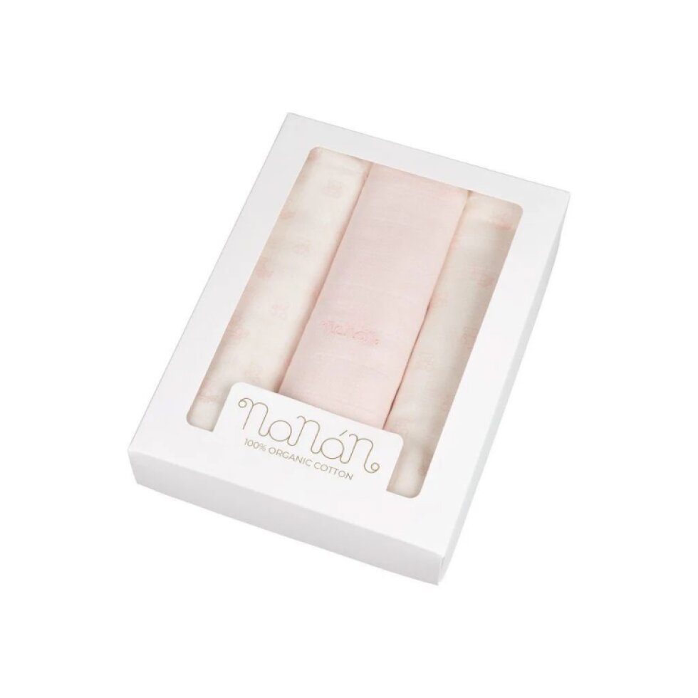 Nanán Set 3ks mušelínové plienky 80×80 cm ružové medvedíky | 100% organická bavlna, prémiová kvalita