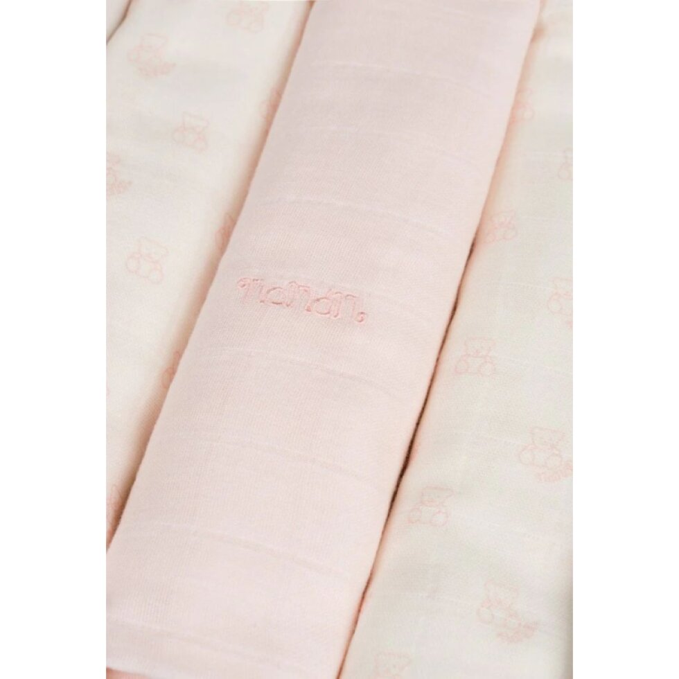 Nanán Set 3ks mušelínové plienky 80×80 cm ružové medvedíky | 100% organická bavlna, prémiová kvalita