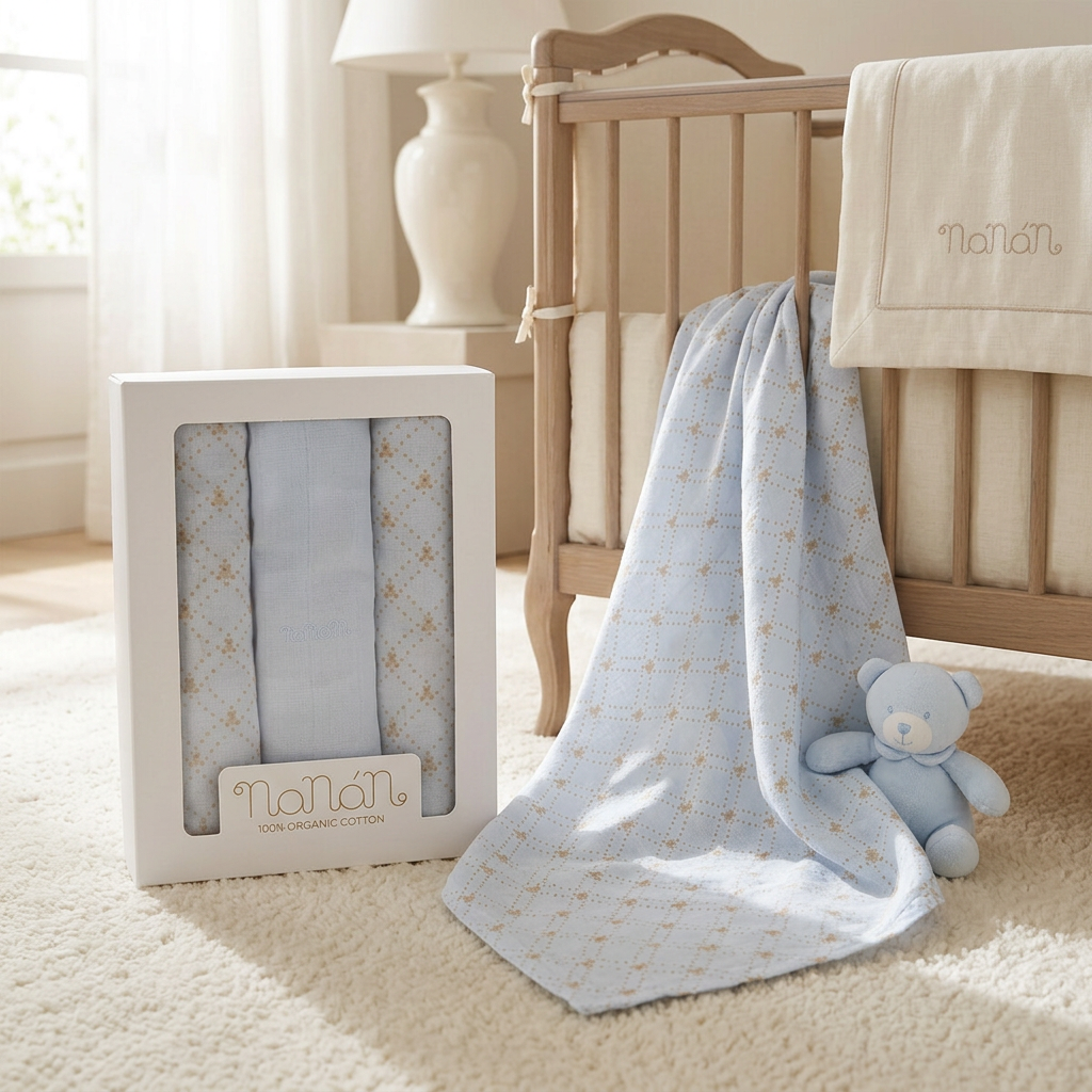 Nanán Set 3 ks mušelínové plienky 80x80 cm – modré | 100 % organická bavlna, prémiová kvalita