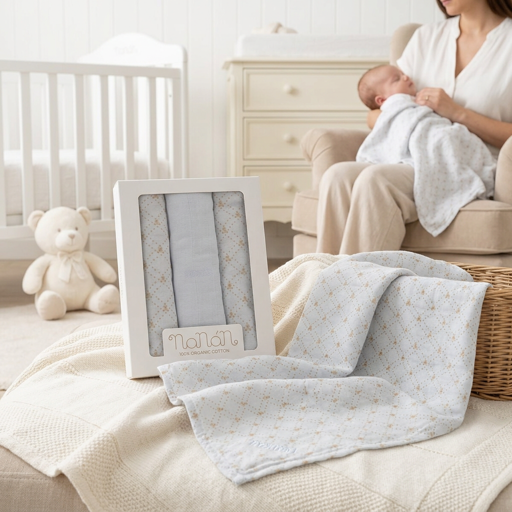 Nanán Set 3 ks mušelínové plienky 80x80 cm – modré | 100 % organická bavlna, prémiová kvalita