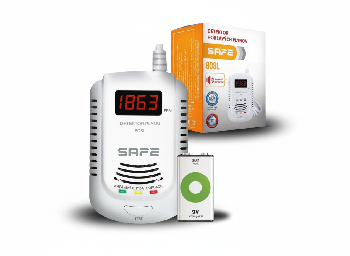 SET Detektor hořlavých a výbušných plynů SAFE 808L+ nabíjecí baterie 9V
