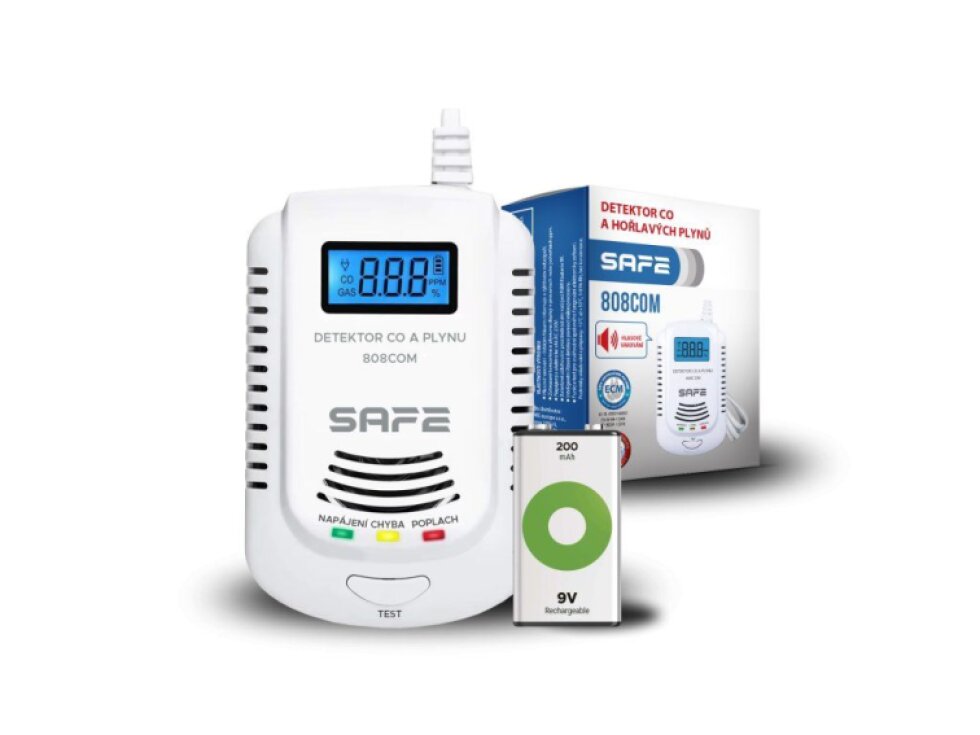 SET Kombinovaný detektor CO a plynů SAFE 808COM + nabíjecí baterie 9V
