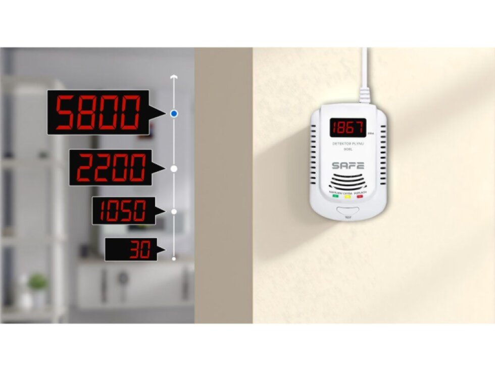 SET Detektor hořlavých a výbušných plynů SAFE 808L+ nabíjecí baterie 9V