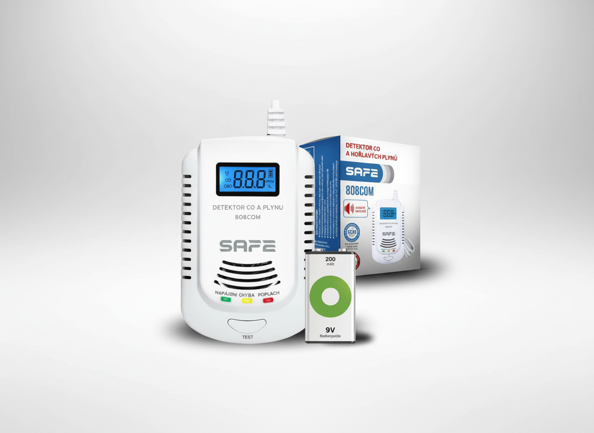 SET Kombinovaný detektor CO a plynů SAFE 808COM + nabíjecí baterie 9V