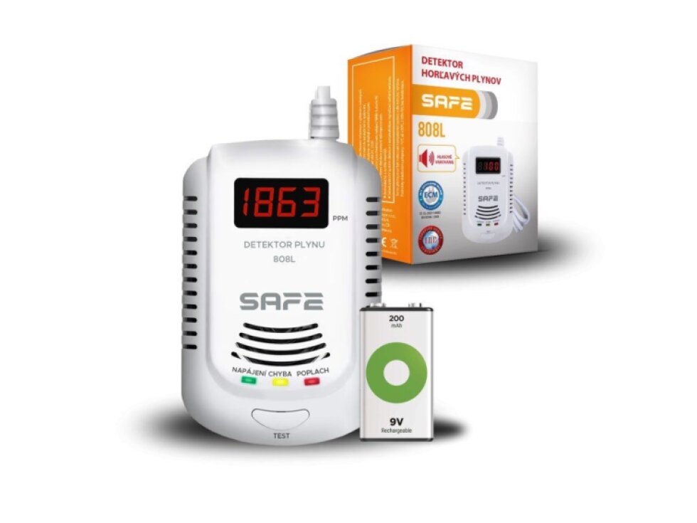 SET Detektor hořlavých a výbušných plynů SAFE 808L+ nabíjecí baterie 9V