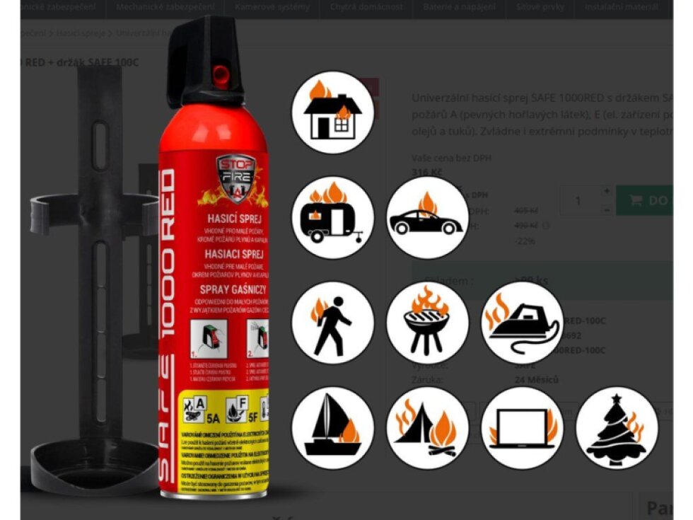 Hasicí sprej SAFE 1000 RED + držák SAFE 100C