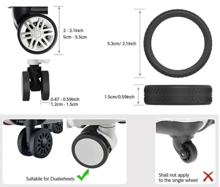 Návleky na kolečka Luggage Wheels Protectors Black 8-set