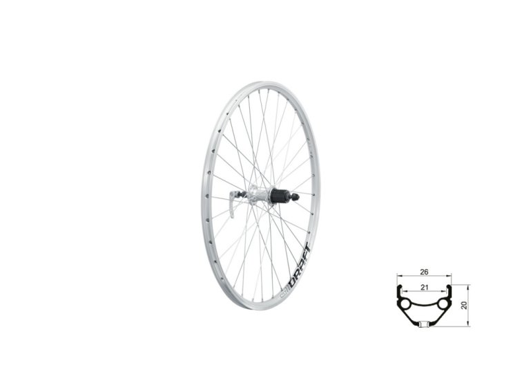 KLS zapletené kolo zadní 26" DRAFT V-brake (šířka 21 mm) stříbrné