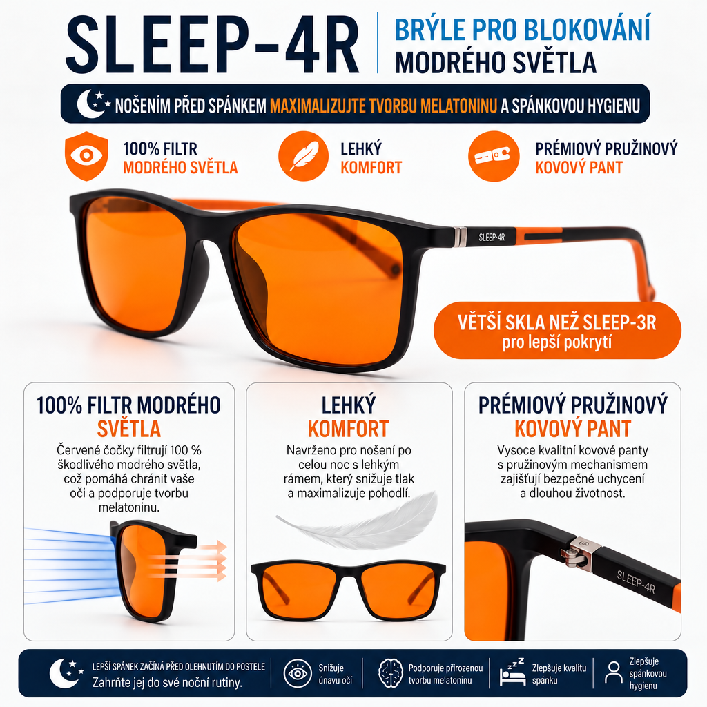 SLEEP-4R stylové brýle proti modrému a zelenému světlu - oranžové