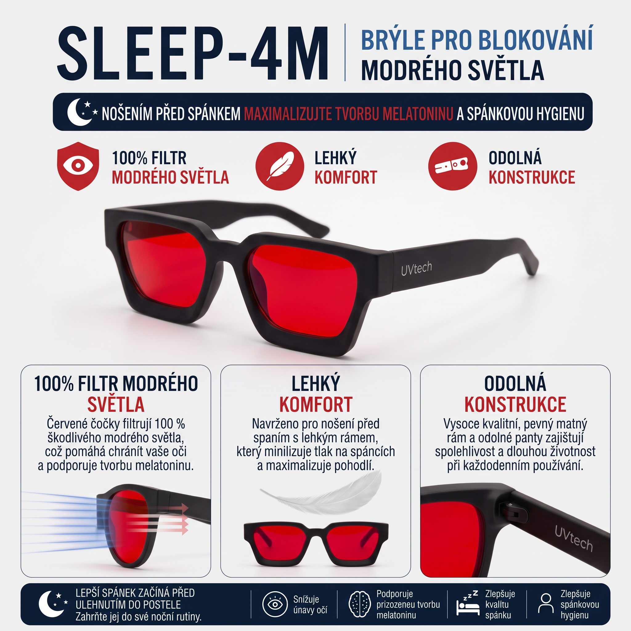 SLEEP-4M pánské stylové brýle blokující modré světlo - červené
