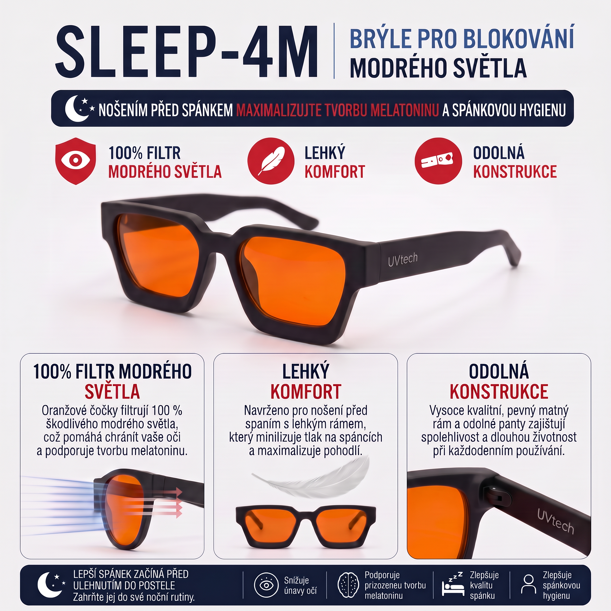 SLEEP-4M pánské stylové brýle blokující modré světlo - oranžové