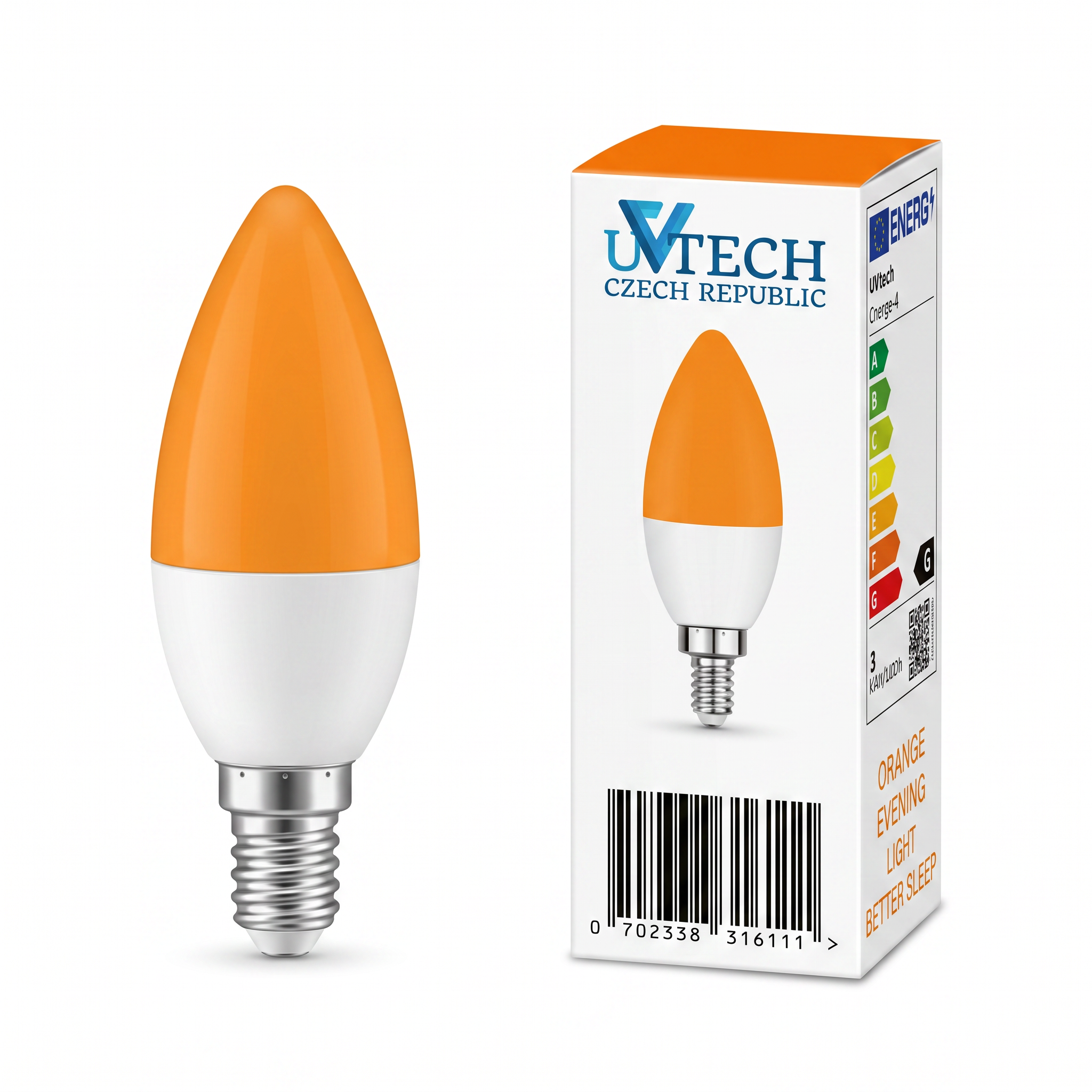 Biodynamická večerní oranžová LED žárovka E14 3W bez flickru