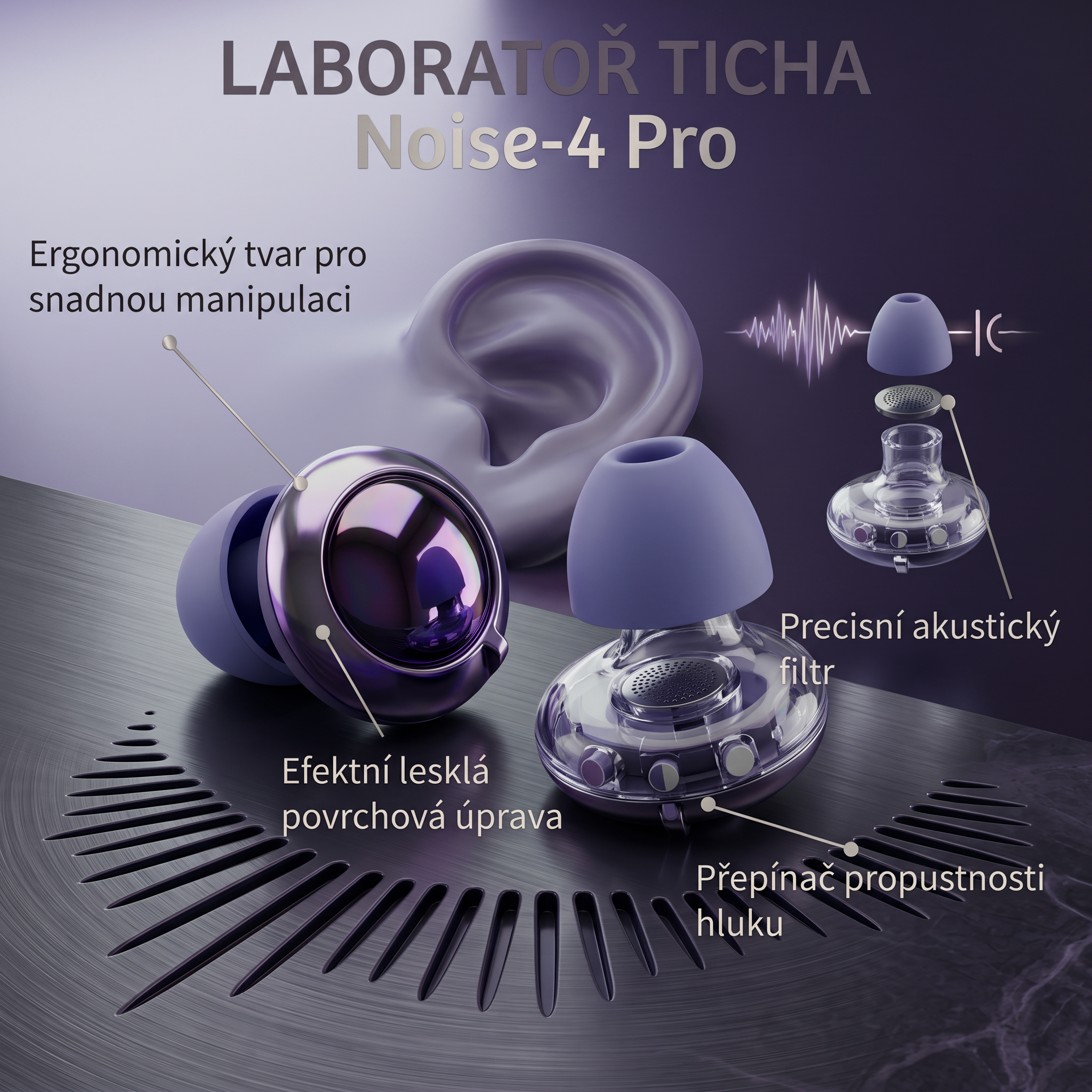 Noise-4 Pro špunty do uší s nastavitelnou propustností hluku