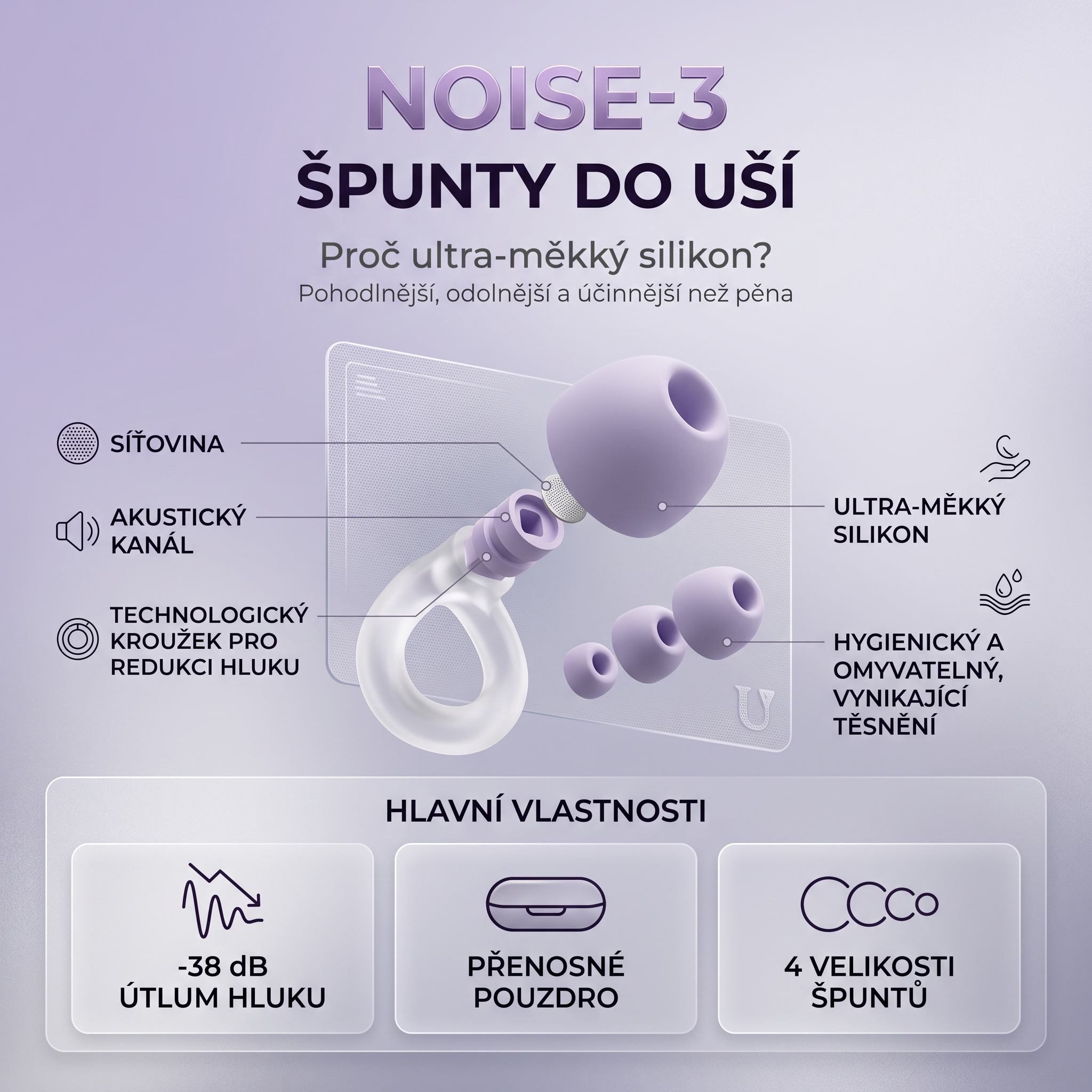 Noise-3 špunty do uší na spaní -38dB