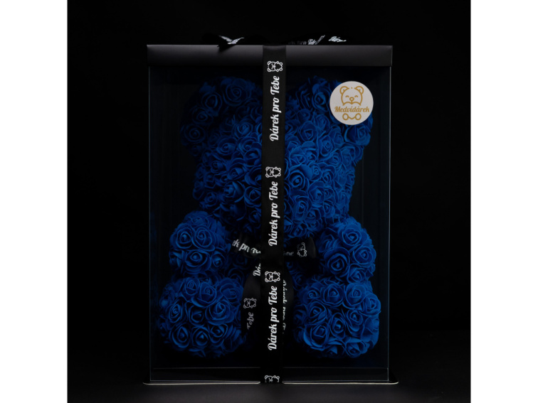 Medvídárek BIG Classic medvídek z růží 40cm dárkově balený - modrý s červeným srdcem