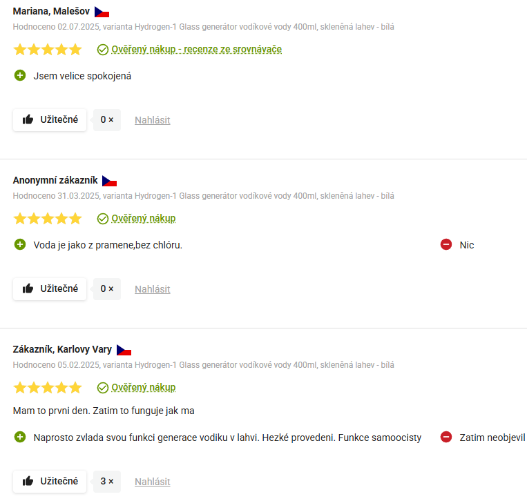 Hydrogen-1 Glass generátor vodíkové vody 400ml, skleněná lahev - černá