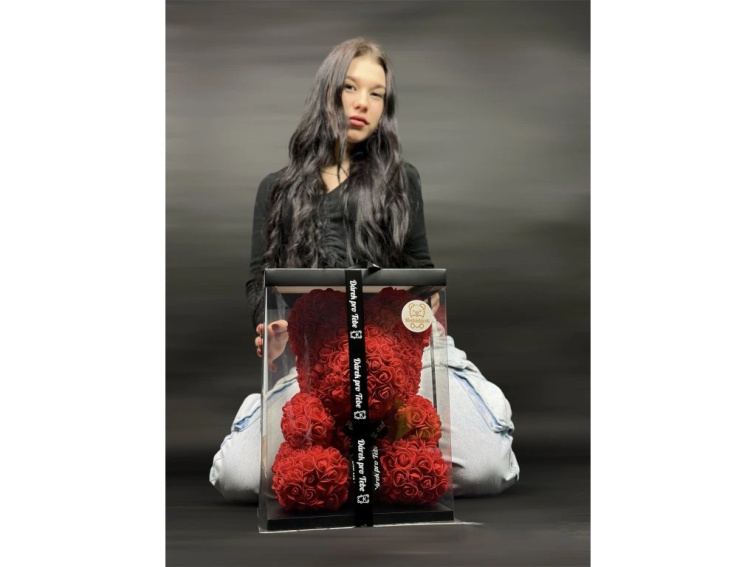 Medvídárek BIG Classic medvídek z růží 40cm dárkově balený - světle červený