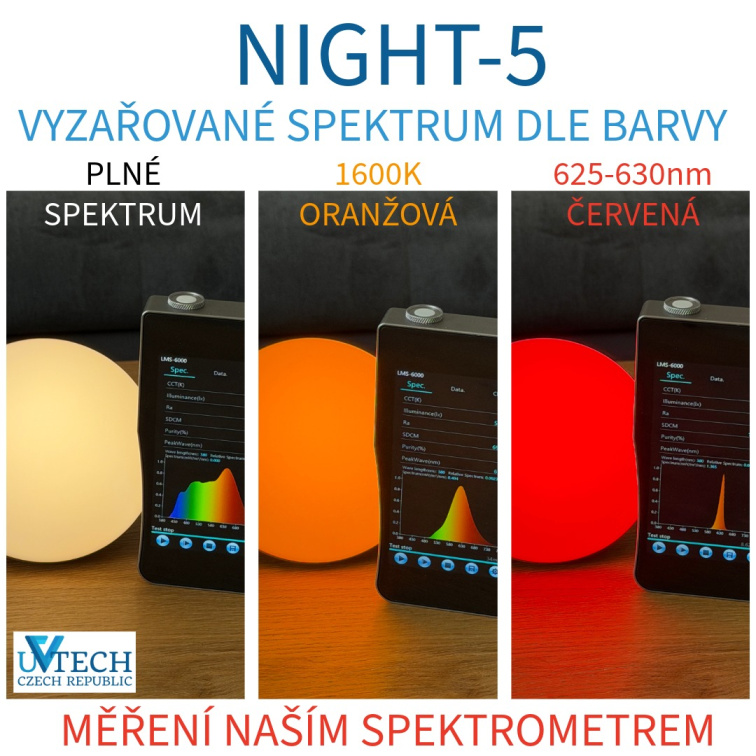 NIGHT-5 stolní LED lampička bez obsahu modré na baterii, stmívatelná
