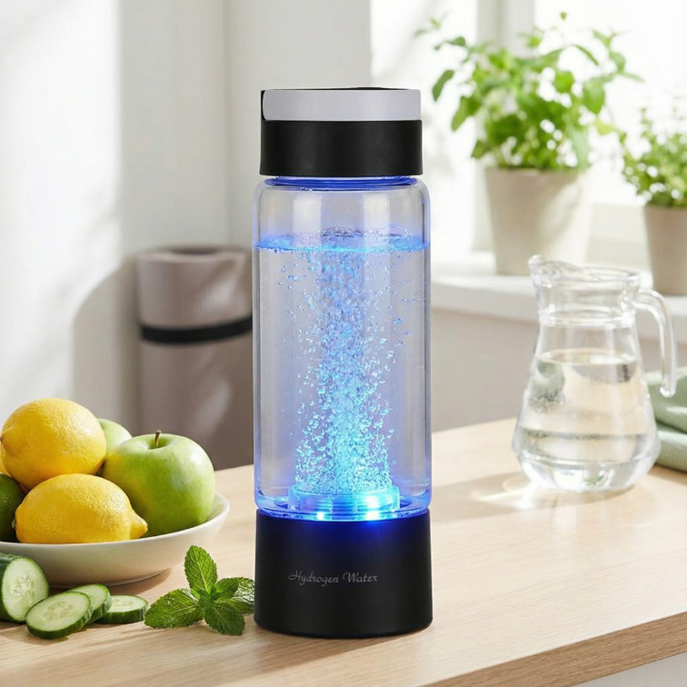 Hydrogen-1 Glass generátor vodíkové vody 400ml, skleněná lahev - černá