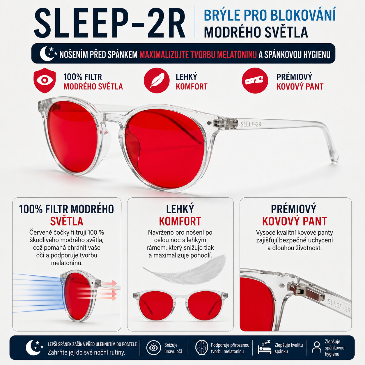 SLEEP-2R stylové brýle proti modrému a zelenému světlu