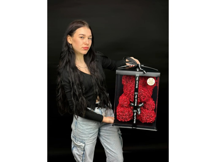 Medvídárek BIG Classic medvídek z růží 40cm dárkově balený - tmavě červený