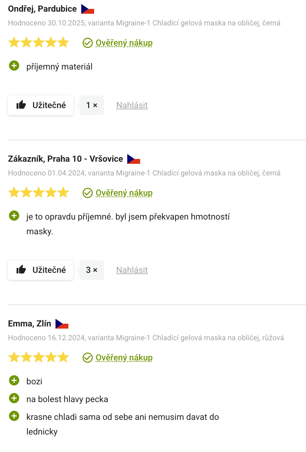 Migraine-1 Chladící gelová maska na obličej