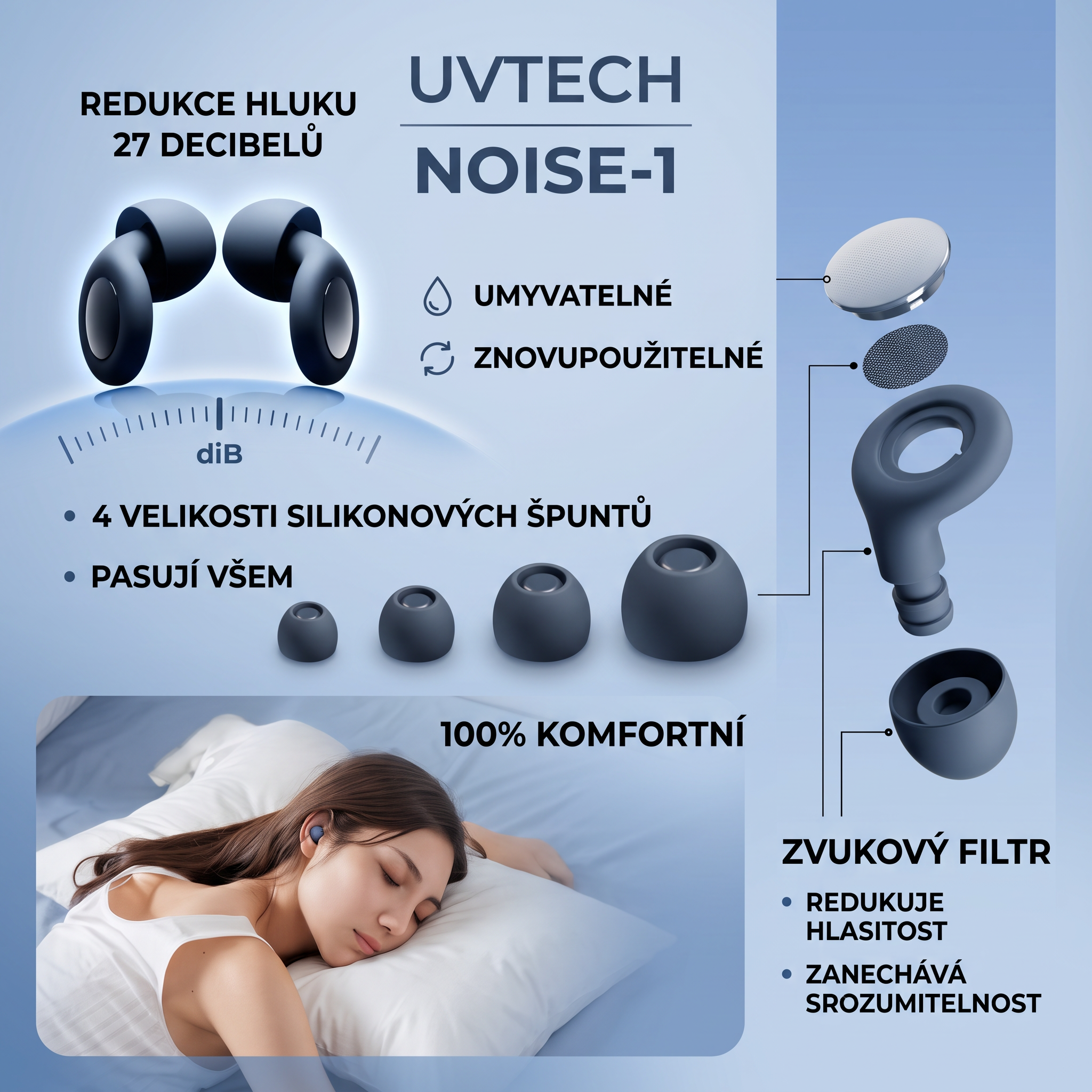 Noise-1 špunty do uší na spaní -27dB
