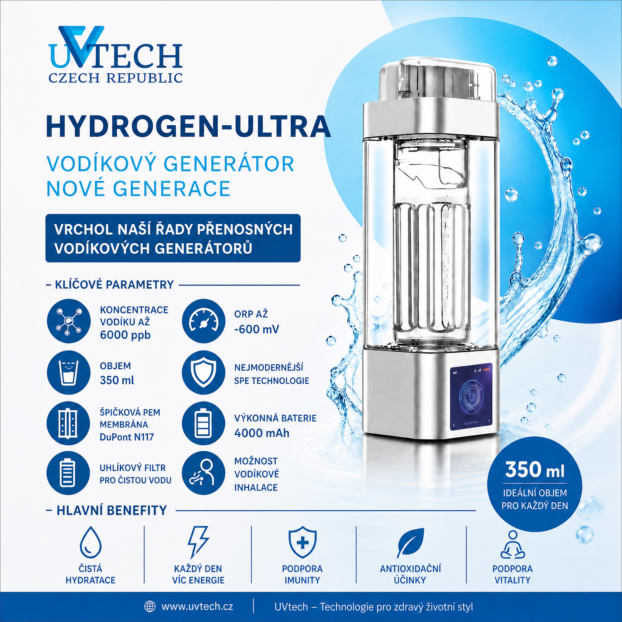 Hydrogen-Ultra generátor vodíkové vody 350ml