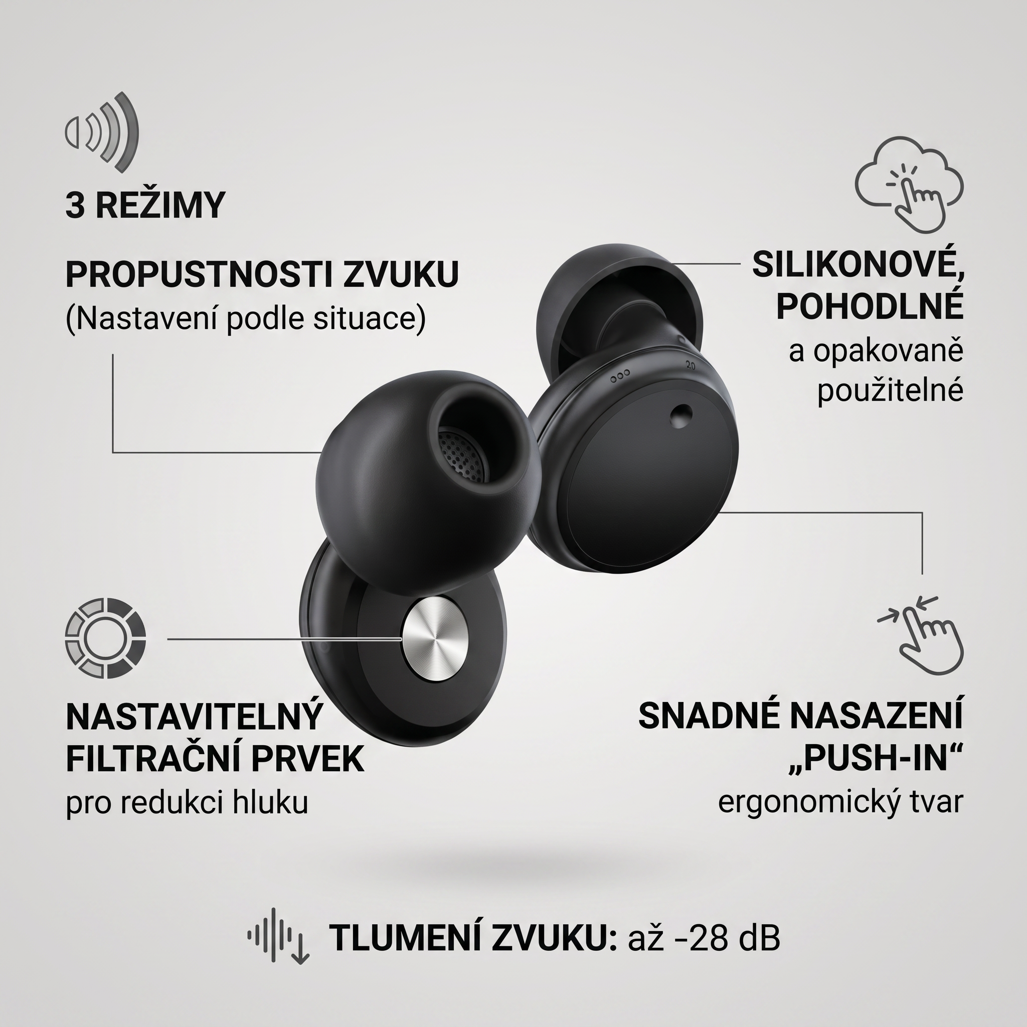 Noise-2 Pro špunty do uší s nastavitelnou propustností hluku