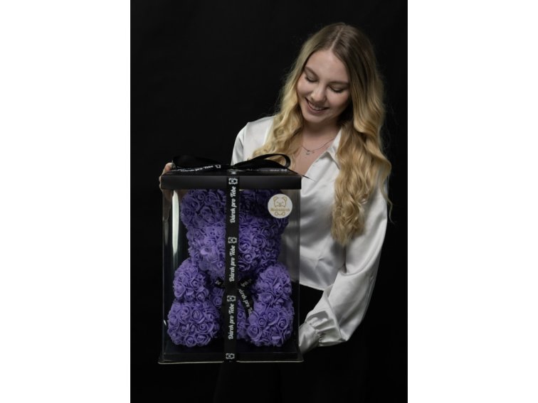 Medvídárek BIG Classic medvídek z růží 40cm dárkově balený - fialový
