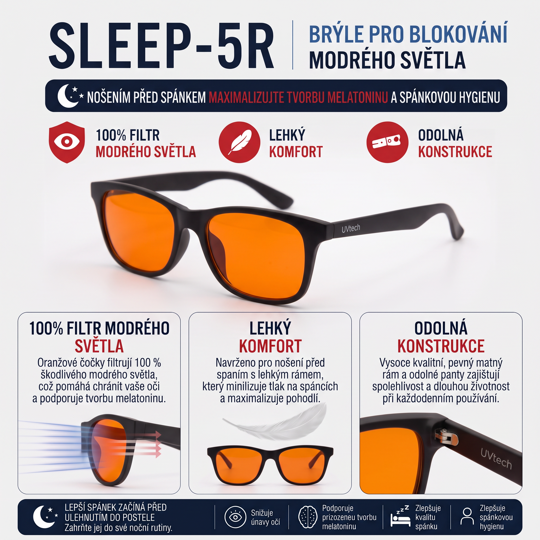 SLEEP-5R stylové brýle proti modrému a zelenému světlu - oranžové