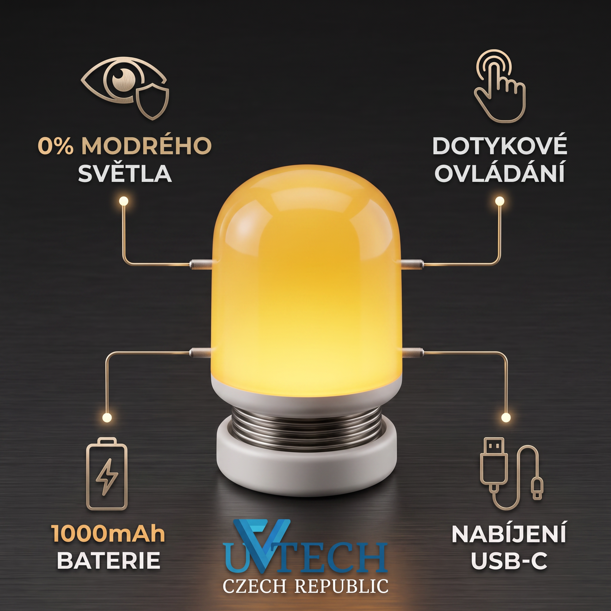 NIGHT-3 oranžová LED lampička bez obsahu modré na baterii, stmívatelná
