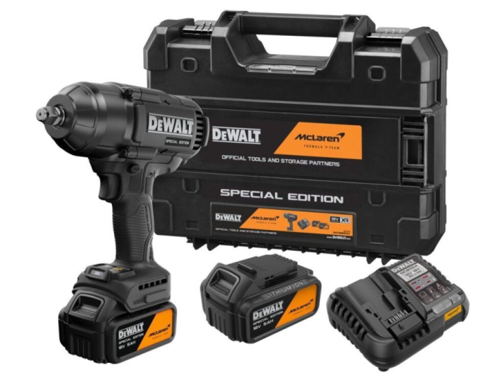 DCF99MP2T-QW DEWALT MCLAREN 18V AKU BEZUHLÍKOVÝ RÁZOVÝ UTAHOVÁK 1/2", 2 X 5,0 AH BATERIE, NABÍJEČKA, KUFR T-STAK