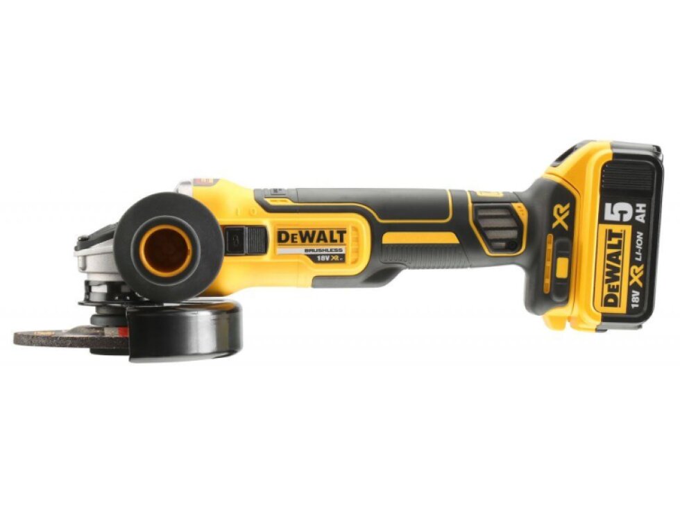 DCG405P2 DEWALT 18 VOLT AKU BEZUHLÍKOVÁ 125MM ÚHLOVÁ BRUSKA, 2X BATERIE XR LI-ION 5,0 AH, NABÍJEČKA, V KUFRU T-STAK