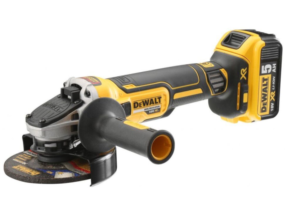 DCG405P2 DEWALT 18 VOLT AKU BEZUHLÍKOVÁ 125MM ÚHLOVÁ BRUSKA, 2X BATERIE XR LI-ION 5,0 AH, NABÍJEČKA, V KUFRU T-STAK