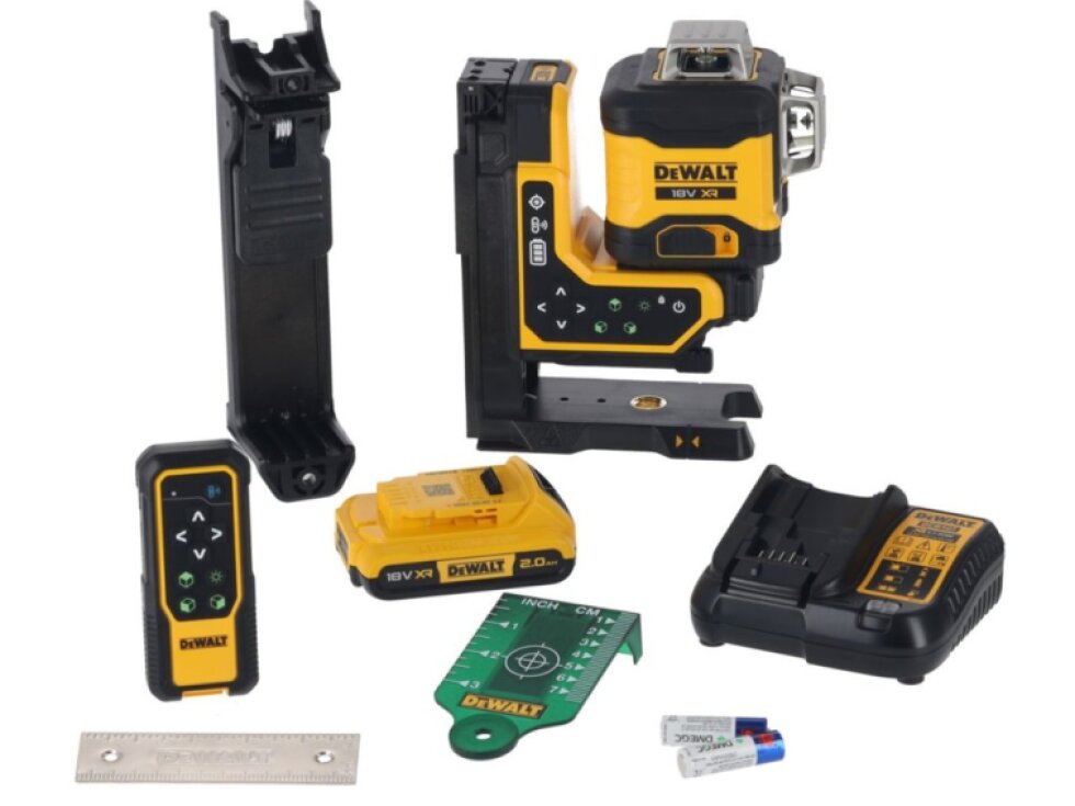 DCLE34035D1 DEWALT AKU LASER 18V XR 3X ZELENÝ PAPRSEK 360° S DÁLKOVÝM OVLÁDÁNÍM, 2AH AKU BATERIE, NABÍJEČKA, T-STAK KUFR