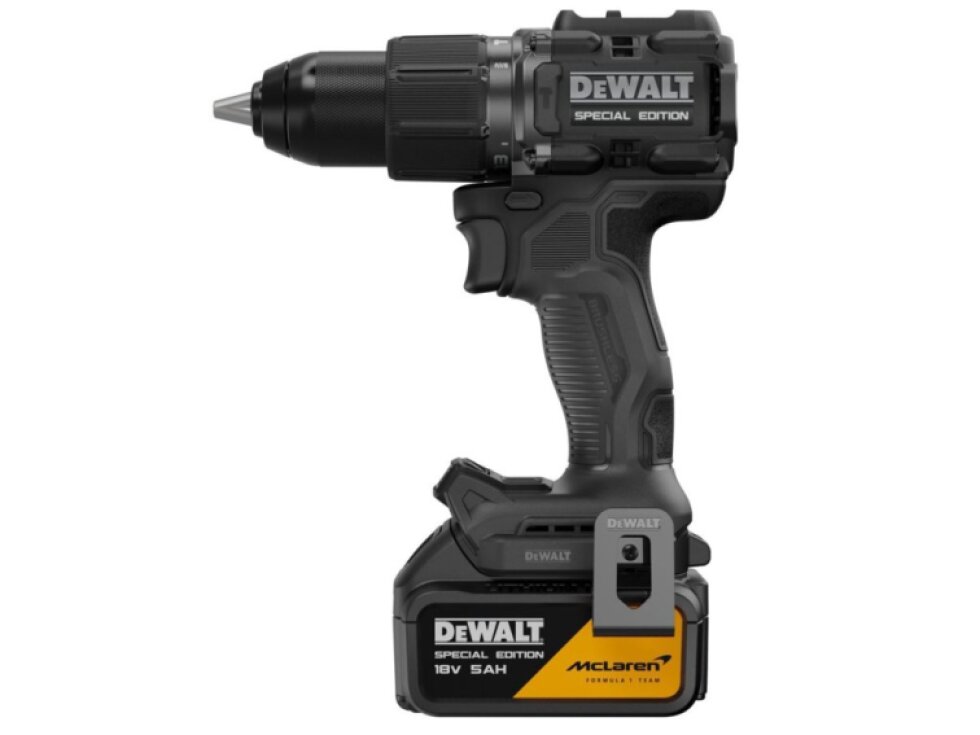 DCD86MP1T-QW DEWALT MCLAREN 18V AKU BEZUHLÍKOVÁ PŘÍKLEPOVÁ VRTAČKA, 1 X 5,0 AH BATERIE, NABÍJEČKA, KUFR T-STAK