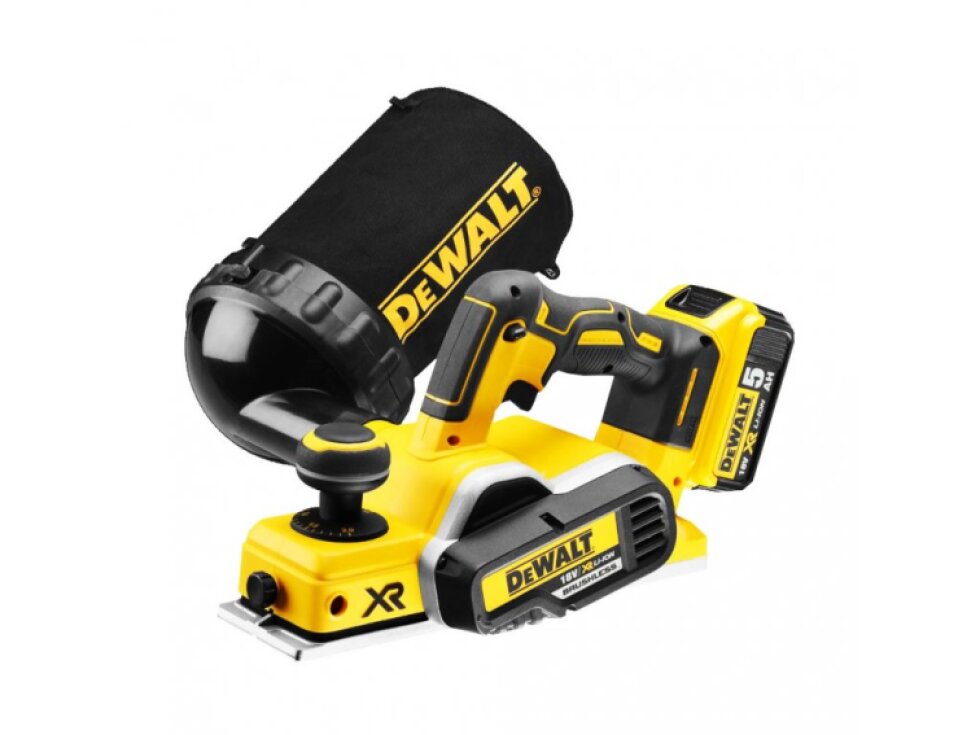 DCP580P2 DEWALT AKU BEZUHLÍKOVÝ HOBLÍK 18VOLT, 2X5,0AH BATERIE XR LI-ION, 82mm, 0-2mm UBĚR, V KUFRU T-STAK