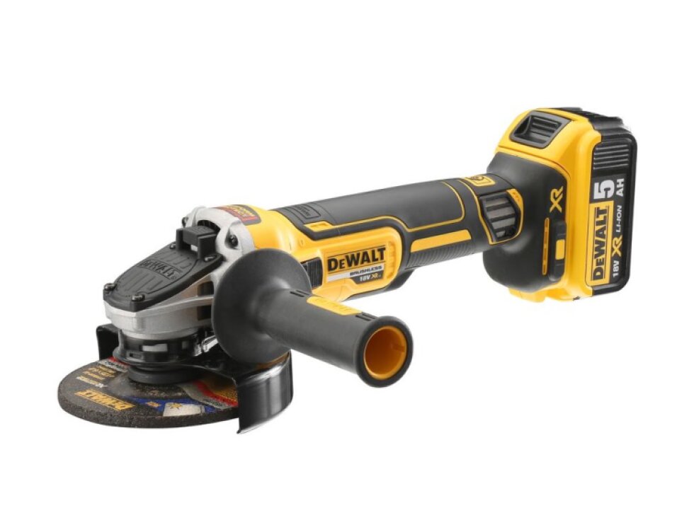 DCG405P3 DEWALT 18V AKU BEZUHLÍKOVÁ 125MM ÚHLOVÁ BRUSKA, 3 X BATERIE XR LI-ION 5,0 AH, NABÍJEČKA, KUFR T-STAK