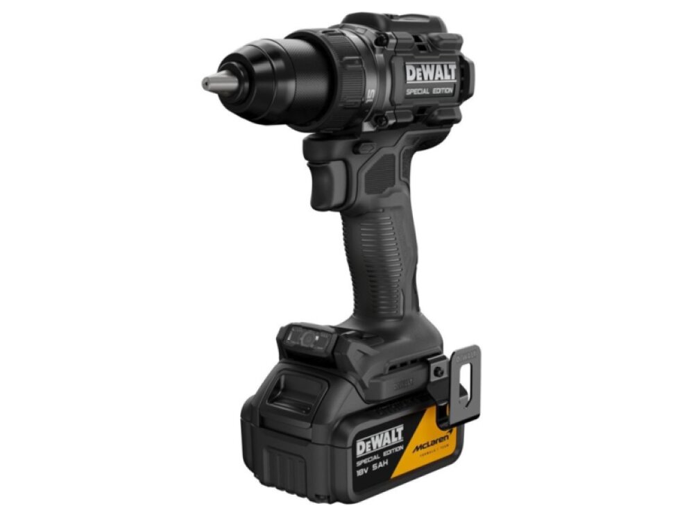 DCD81MP2T-QW DEWALT MCLAREN 18V AKU BEZUHLÍKOVÁ VRTAČKA / ŠROUBOVÁK, 2 X 5,0 AH BATERIE, NABÍJEČKA, KUFR T-STAK