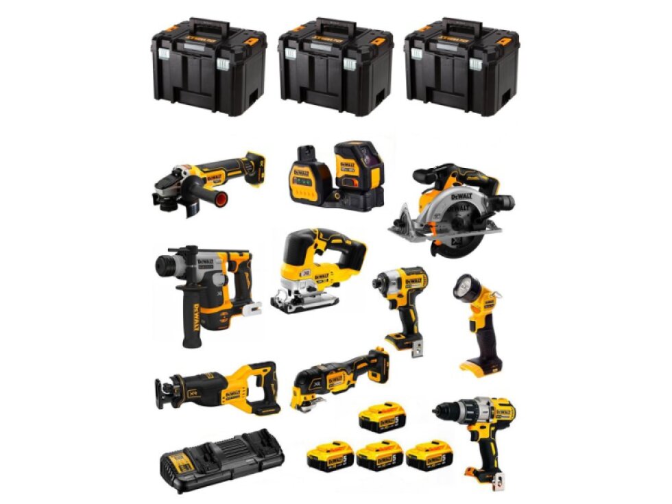 DCK1012P4T DEWALT 18 V AKU 10DÍLNÁ KOMBO SADA BEZUHLÍKOVÉHO NÁŘADÍ