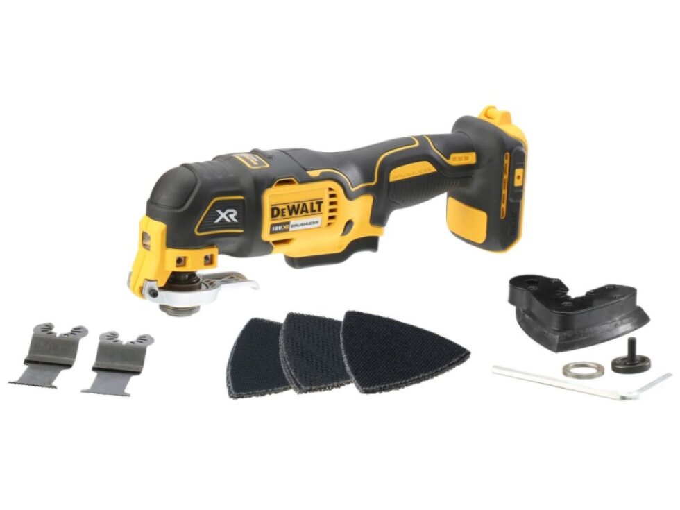 DCS355N DeWALT 18 VOLT AKU BEZUHLÍKOVÁ OSCILAČNÍ MULTIBRUSKA S PŘÍSLUŠENSTVÍM, BEZ BATERIE A NABÍJEČKY, KARTONOVÁ KRABICE