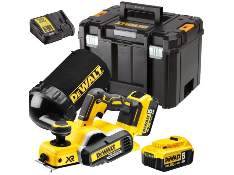 DCP580P2 DEWALT AKU BEZUHLÍKOVÝ HOBLÍK 18VOLT, 2X5,0AH BATERIE XR LI-ION, 82mm, 0-2mm UBĚR, V KUFRU T-STAK